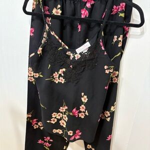 Oscar de la Renta Black and Pink Floral Pajama Set Size Medium-Large